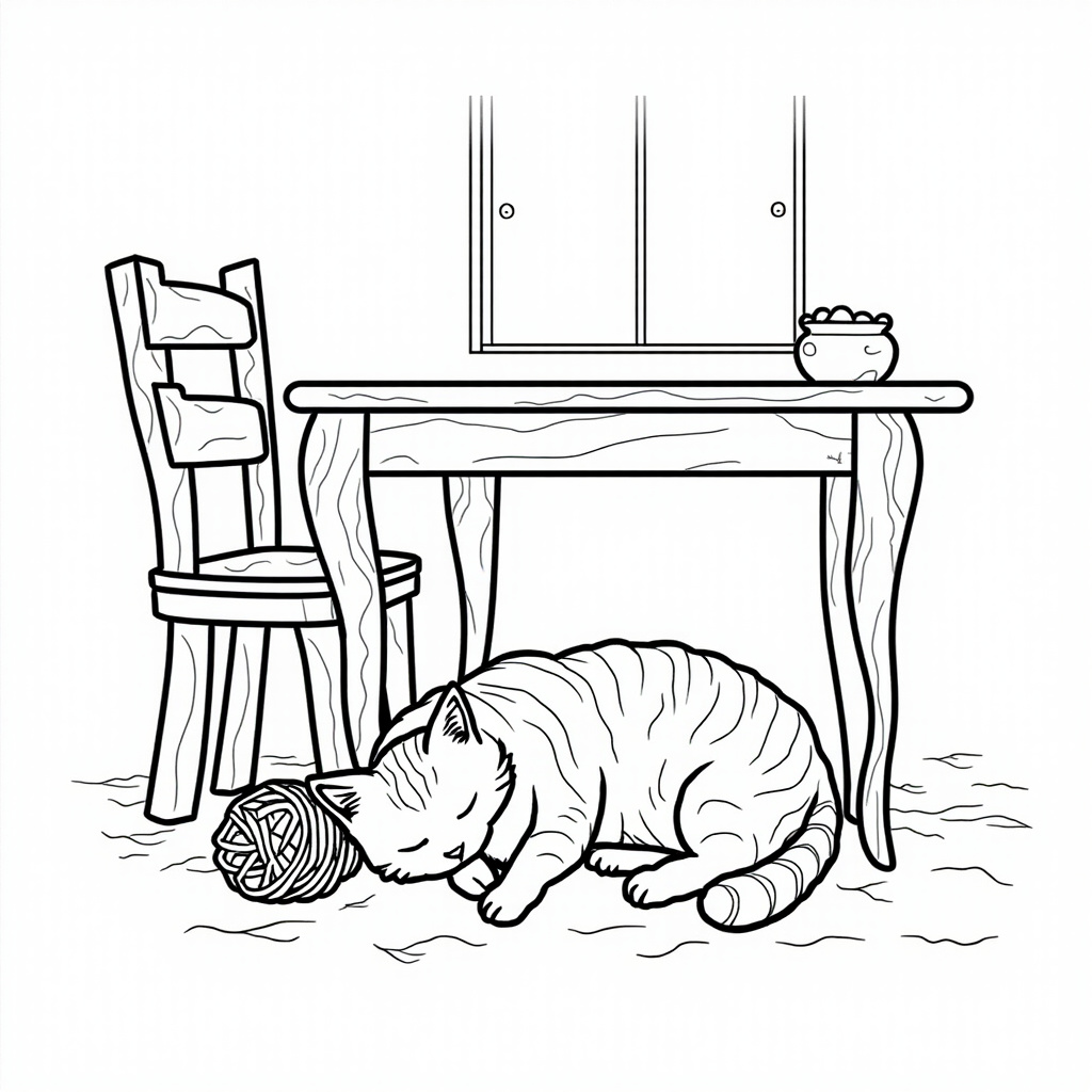 Cat napping under the dining table