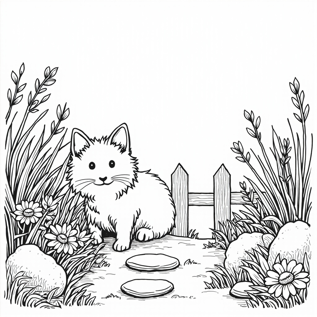 Cat peeking through garden grass