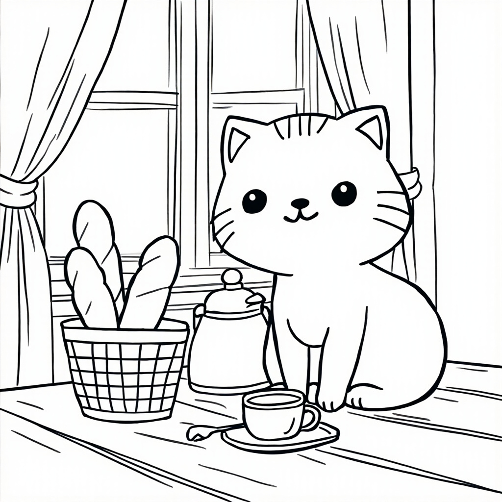 Cat beside a bread basket