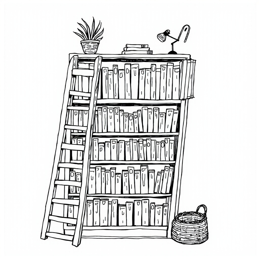 Tall bookshelf with a ladder