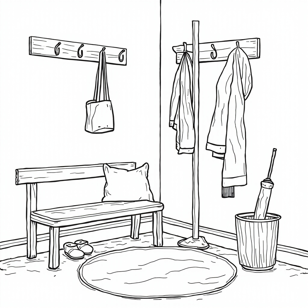 Entryway with boots and a bench