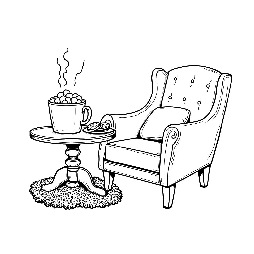 Hot cocoa mug on a small table