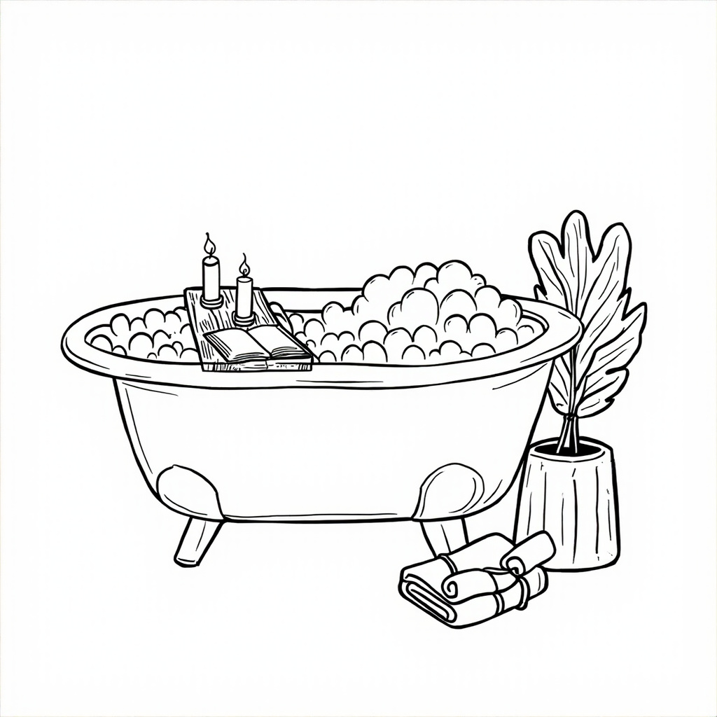 Bathtub reading corner with a book
