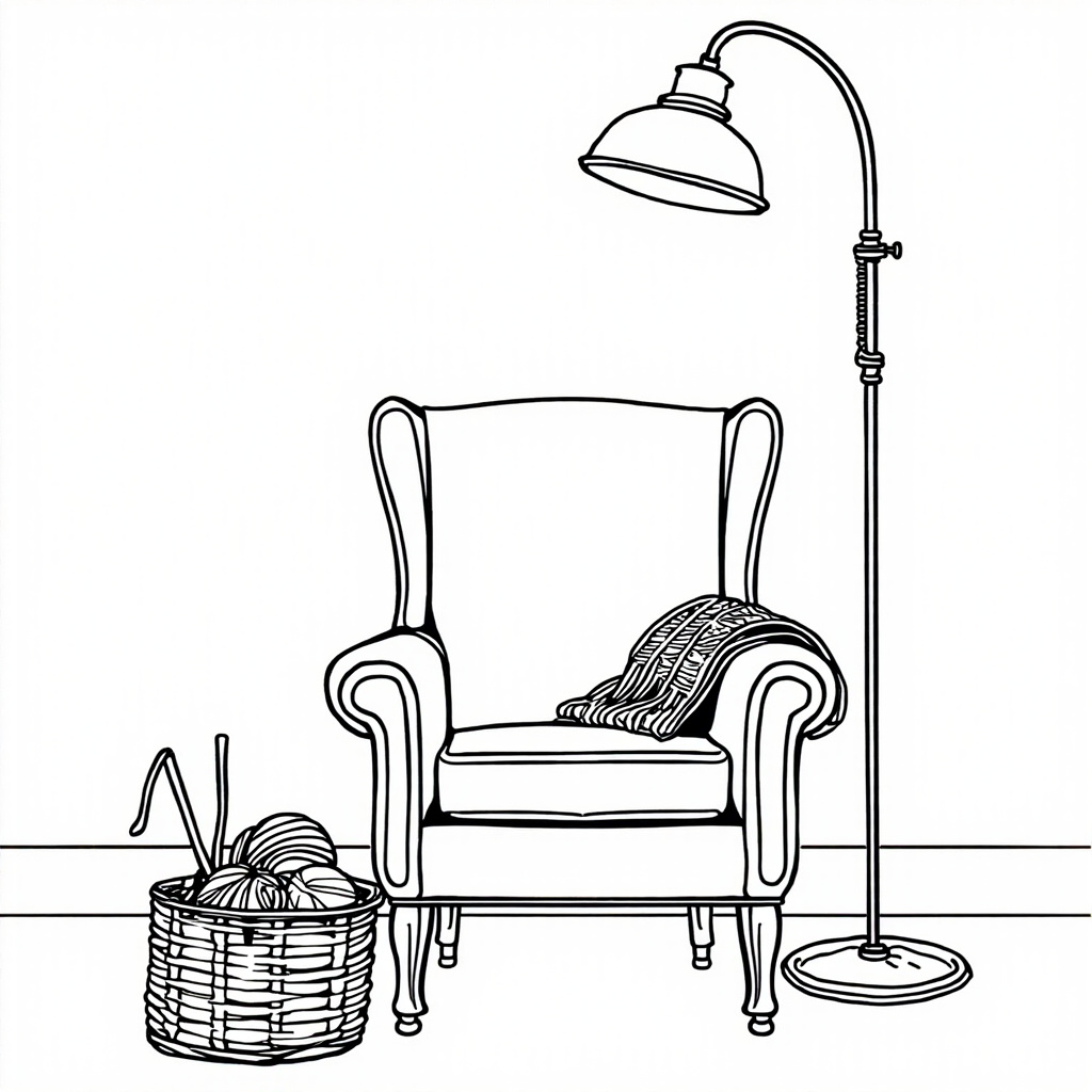 Knitting corner under a lamp