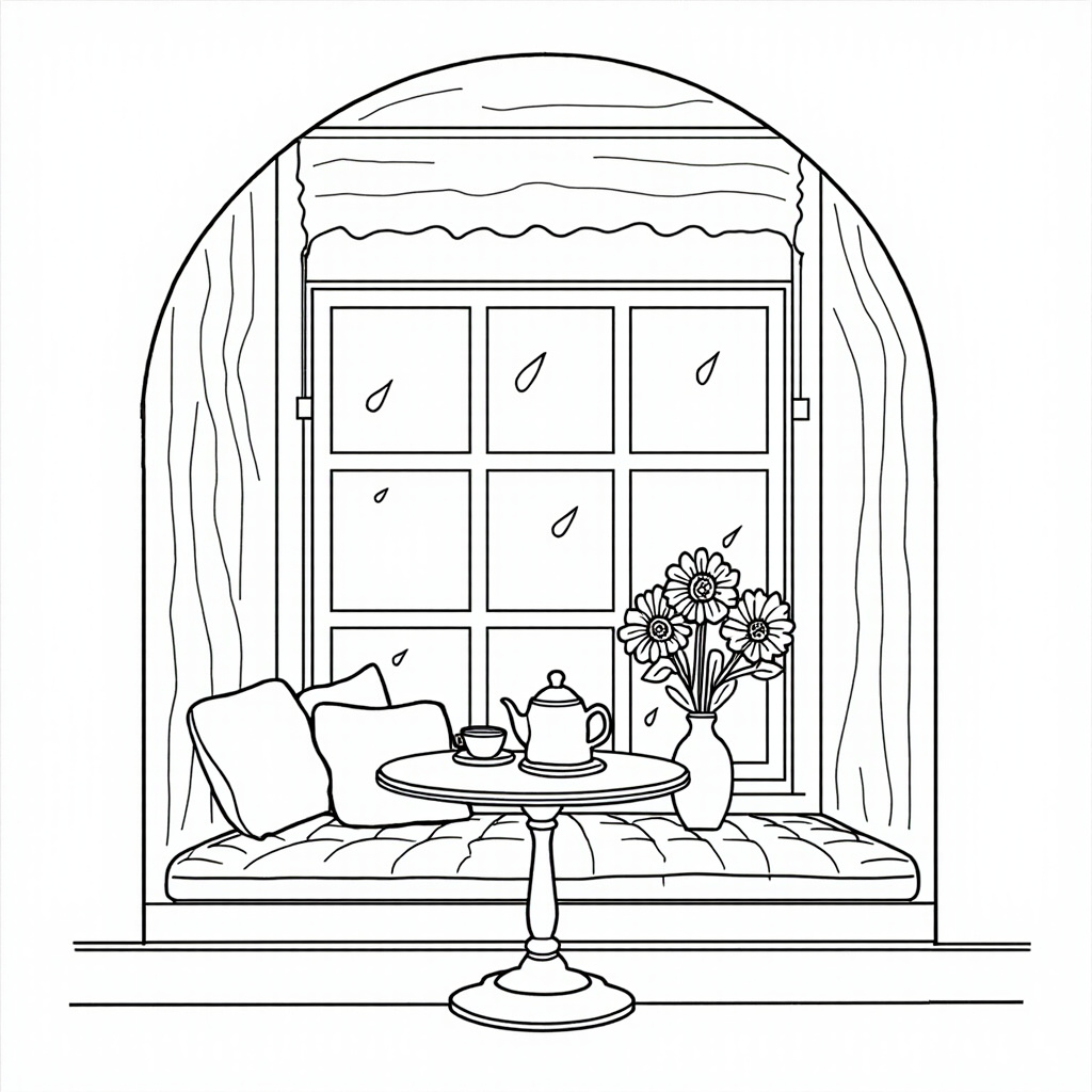 Rainy window with a cup of tea