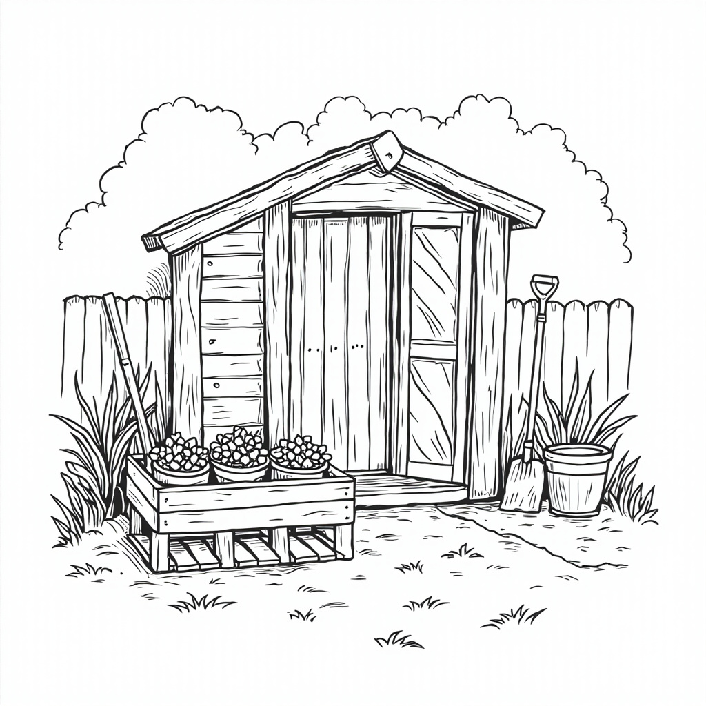 Tool-shed door with hanging tools